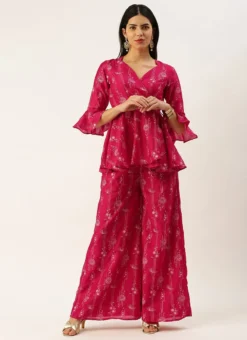 Bottom From Pink Foli Print Art Silk Co Ords Set After Six Wear -Mahra Clothing Shop Pink Foli Print Art Silk Co Ords Set IWBS02302453 u