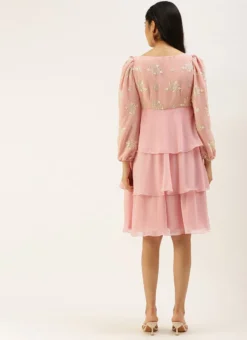 Pink Georgette Embroidered Layered Dress Party Wear -Mahra Clothing Shop Pink Georgette Embroidered Layered Dress DRBS02207310 b