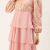 Pink Georgette Embroidered Layered Dress Party Wear