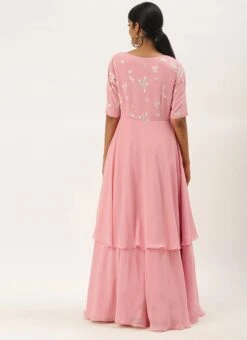 Teen Girls Pink Georgette Embroidered Layered Gown Festive Wear -Mahra Clothing Shop Pink Georgette Embroidered Layered Gown IWBS02104243 b