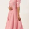 Teen Girls Pink Georgette Embroidered Layered Gown Festive Wear