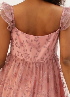 Pink Glitter Foil Tiered Gathers Dress Wedding Wear Party Wear -Mahra Clothing Shop Pink Glitter Foil Tiered Gathers Dress DRBS02209690 rrc2