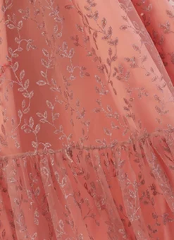 Pink Glitter Foil Tiered Gathers Dress Wedding Wear Party Wear -Mahra Clothing Shop Pink Glitter Foil Tiered Gathers Dress DRBS02209690 rrc4