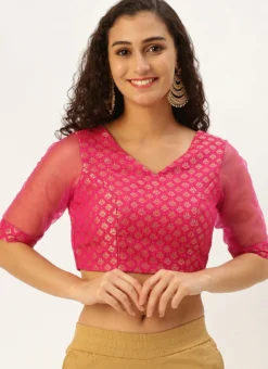 Pink Jacquard Art Silk Keyhole Style Blouse Festive Wear -Mahra Clothing Shop Pink Jacquard Art Silk Keyhole Style Blouse BLBS02305205 u