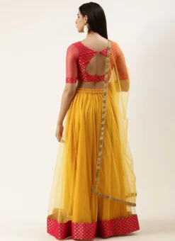 Teen Girls Pink Jacquard Art Silk N Yellow Net Lehenga Festive Wear -Mahra Clothing Shop Pink Jacquard Art Silk N Yellow Net Lehenga GHBS02209803 b 1