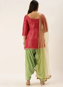 Teen Girls Pink Jacquard Top N Green Patiala Suit Party Wear -Mahra Clothing Shop Pink Jacquard Top N Green Patiala Suit SLBS02111122 b