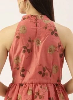 Pink Modal Chanderi Gathered Dress After Six Wear -Mahra Clothing Shop Pink Modal Chanderi Gathered Dress DRBS02104282 rrc2