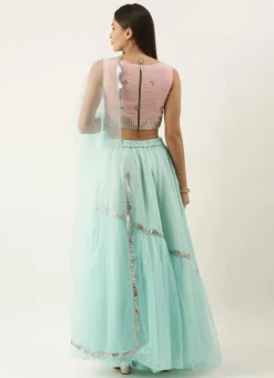 Teen Girls Pink N Blue Asymmetric Gathers Lehenga Set Festive Wear -Mahra Clothing Shop Pink N Blue Asymmetric Gathers Lehenga Set GHBS02202378 b