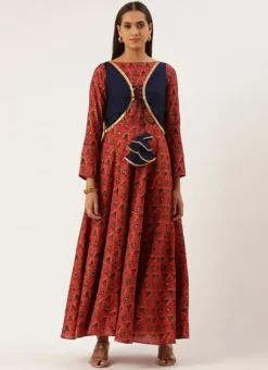 Pink N Blue Printed Jacket Anarkali Suit Festive Wear -Mahra Clothing Shop Pink N Blue Printed Jacket Anarkali Suit SLBS02207354 u