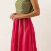 Teen Girls Pink N Green Embroidered Kali Lehenga Festive Wear