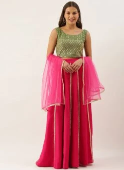Teen Girls Pink N Green Embroidered Kali Lehenga Festive Wear -Mahra Clothing Shop Pink N Green Embroidered Kali Lehenga GHBS02112185 u