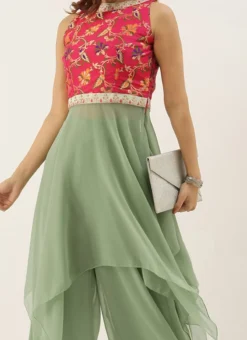 Pink N Green Handkerchief Style Kurti Festive Wear
