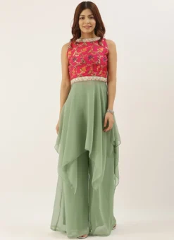 Pink N Green Handkerchief Style Kurti Festive Wear -Mahra Clothing Shop Pink N Green Handkerchief Style Kurti KRBS02307696 u