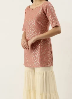 Teen Girls Pink N Off White Embroidered Sharara Suit Festive Wear