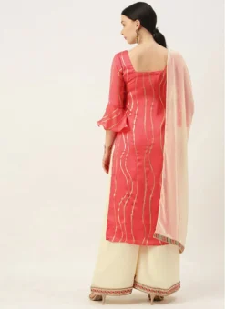 Teen Girls Pink N Off White Printed Palazzo Suit Festive Wear -Mahra Clothing Shop Pink N Off White Printed Palazzo Suit SLBS02108633 b