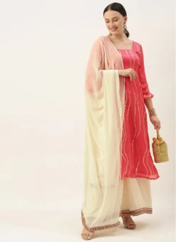 Teen Girls Pink N Off White Printed Palazzo Suit Festive Wear -Mahra Clothing Shop Pink N Off White Printed Palazzo Suit SLBS02108633 u