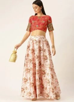 Teen Girls Pink N Red Gota Embroidered Crop Top N Skirt Festive Wear -Mahra Clothing Shop Pink N Red Gota Embroidered Crop Top N Skirt IWBS02109724 u
