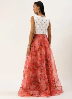 Teen Girls Pink N White Embroidered Floor Length Gown Festive Wear -Mahra Clothing Shop Pink N White Embroidered Floor Length Gown IWBS02303829 b