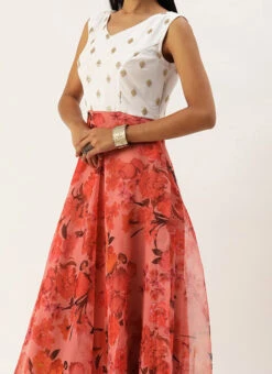 Teen Girls Pink N White Embroidered Floor Length Gown Festive Wear