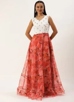 Teen Girls Pink N White Embroidered Floor Length Gown Festive Wear -Mahra Clothing Shop Pink N White Embroidered Floor Length Gown IWBS02303829 u