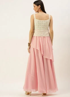 Teen Girls Pink N White Embroidered Georgette Gown Festive Wear -Mahra Clothing Shop Pink N White Embroidered Georgette Gown IWBS02205863 b