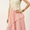 Teen Girls Pink N White Embroidered Georgette Gown Festive Wear