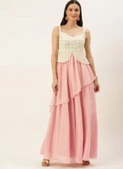Teen Girls Pink N White Embroidered Georgette Gown Festive Wear -Mahra Clothing Shop Pink N White Embroidered Georgette Gown IWBS02205863 u