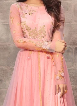 Pink Net Abaya Style Anarkali Suit Party Wear