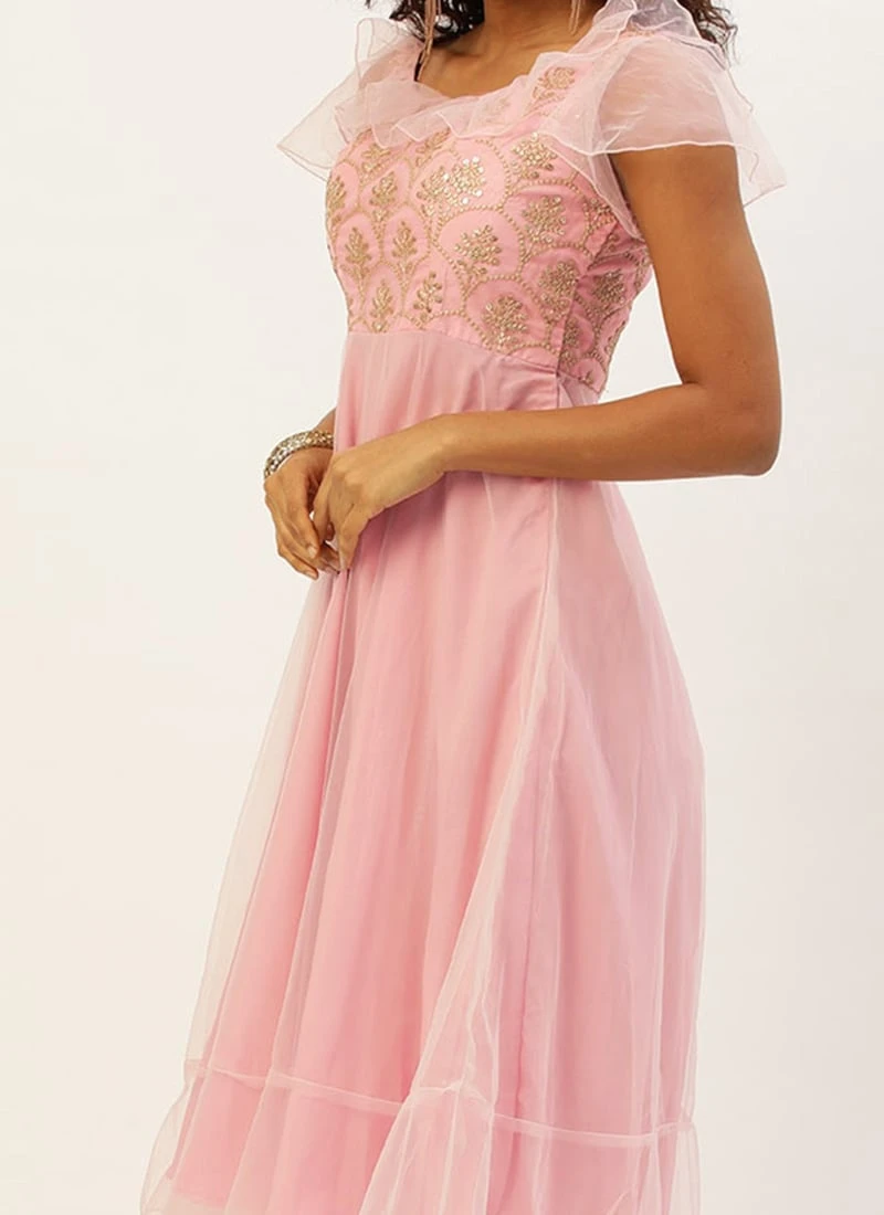 Teen Girls Pink Organza Embroidered Gown Party Wear 1 Teen Girls Pink Organza Embroidered Gown Party Wear