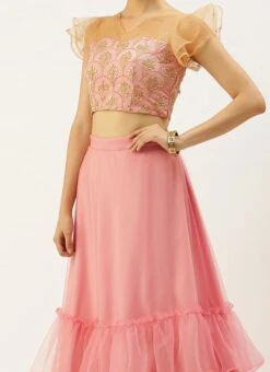 Teen Girls Pink Organza Embroidered Lehenga Festive Wear
