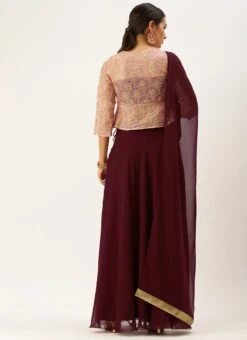 Teen Girls Pink Organza Embroidered N Burgundy Lehenga Party Wear -Mahra Clothing Shop Pink Organza Embroidered N Burgundy Lehenga GHBS02204722 b