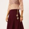 Teen Girls Pink Organza Embroidered N Burgundy Lehenga Party Wear