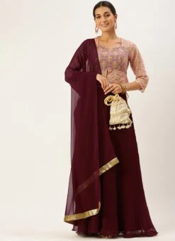 Teen Girls Pink Organza Embroidered N Burgundy Lehenga Party Wear -Mahra Clothing Shop Pink Organza Embroidered N Burgundy Lehenga GHBS02204722 u