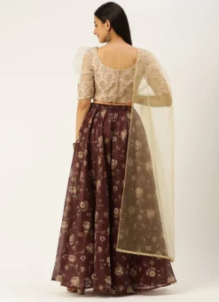 Teen Girls Pink Organza N Maroon Chanderi Lehenga Festive Wear -Mahra Clothing Shop Pink Organza N Maroon Chanderi Lehenga GHBS02206222 b