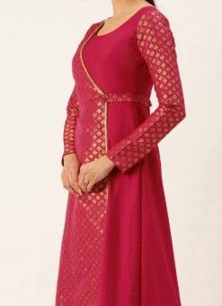 Teen Girls Pink Overlapping Jacquard Gown Festive Wear