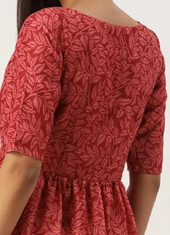 Pink Printed Cotton Gathered Calf Length Dress After Six Wear -Mahra Clothing Shop Pink Printed Cotton Gathered Calf Length Dress DRBS02106521 rrc2