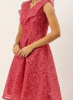 Pink Printed Cotton Knee Length Dress After Six Wear
