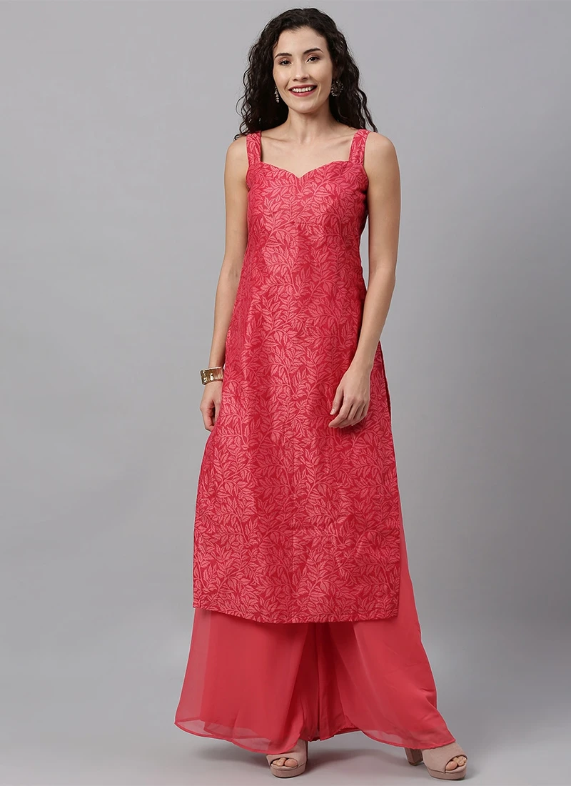 Pink Printed Kurta N Pink Palazzo Sets Festive Wear 3 Pink Printed Kurta N Pink Palazzo Sets Festive Wear - Image 3