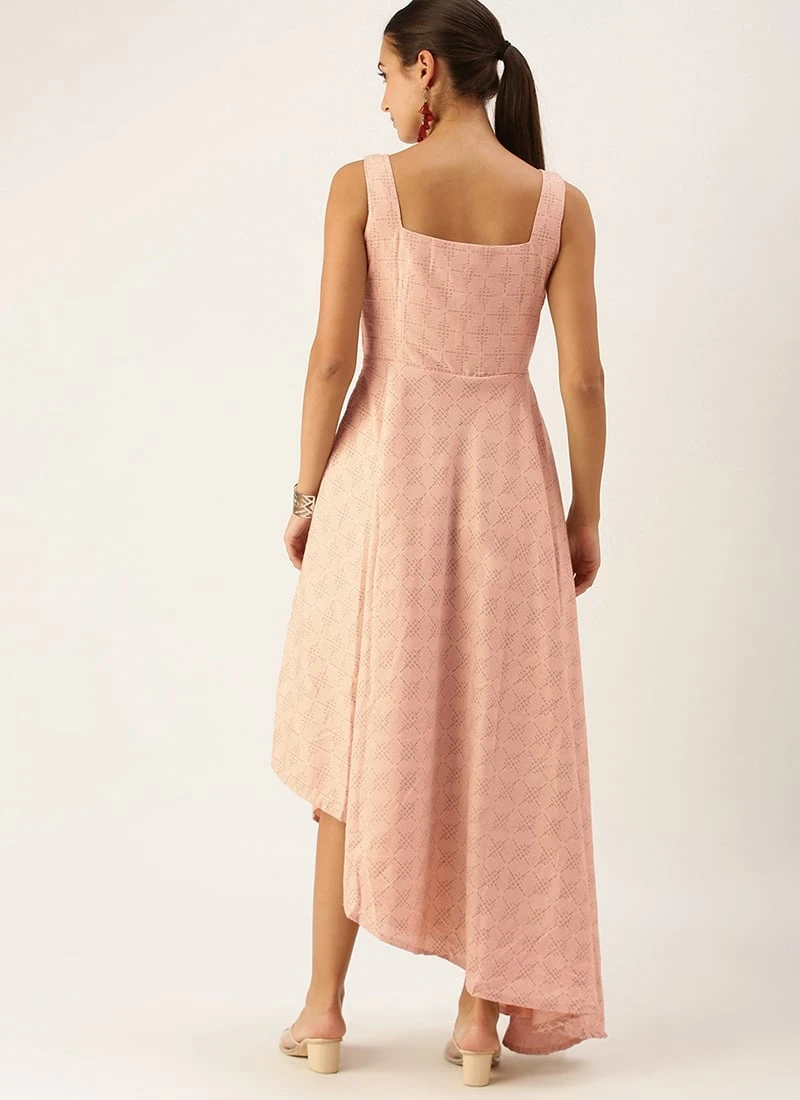 Pink Rayon High N Low Pleated Yoke Dress After Six Wear 4 Pink Rayon High N Low Pleated Yoke Dress After Six Wear - Image 4