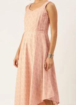 Pink Rayon High N Low Pleated Yoke Dress After Six Wear
