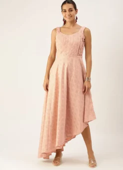 Pink Rayon High N Low Pleated Yoke Dress After Six Wear 10 Pink Rayon High N Low Pleated Yoke Dress After Six Wear -Mahra Clothing Shop Pink Rayon High N Low Pleated Yoke Dress DRBS02108664 u