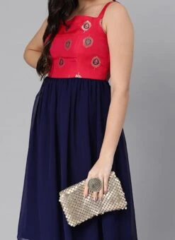 Pink Taffeta Jacquard N Navy Blue Dress Festive Wear