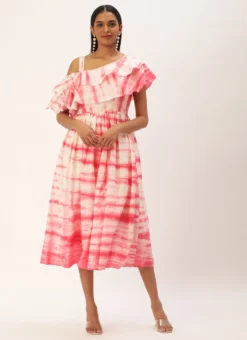 Pink Tie N Dye Ruffled Dress After Six Wear -Mahra Clothing Shop Pink Tie N Dye Ruffled Dress DRBS02301954 u