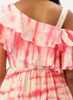 Pink Tie N Dye Ruffled Dress After Six Wear -Mahra Clothing Shop Pink Tie N Dye Ruffled Dress DRBS02301954 rrc2