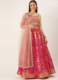 Teen Girls Teen Peach Jacquard N Pink Taffeta Art Silk Lehenga Festive Wear -Mahra Clothing Shop Pinlk Taffeta N Green Art Silk Lehenga GHBS02109737 u 2