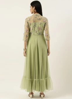 Teen Girls Pista Green Embroidered Gown Party Wear 7 Teen Girls Pista Green Embroidered Gown Party Wear -Mahra Clothing Shop Pista Green Embroidered Gown IWBS02205027 b