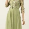 Teen Girls Pista Green Embroidered Gown Party Wear