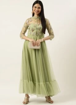 Teen Girls Pista Green Embroidered Gown Party Wear 6 Teen Girls Pista Green Embroidered Gown Party Wear -Mahra Clothing Shop Pista Green Embroidered Gown IWBS02205027 u