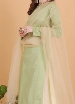 Dupatta From Pista Green N Cream Printed Sharara Set After Six Wear