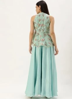 Teen Girls Pista Green Peplum Top N Sharara Set Festive Wear -Mahra Clothing Shop Pista Green Peplum Top N Sharara Set IWBS02203568 b